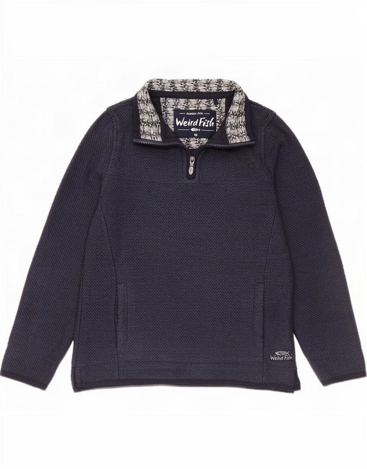 Felpa da donna con collo con zip Weird Fish, maglione, UK 12, cotone blu navy medio