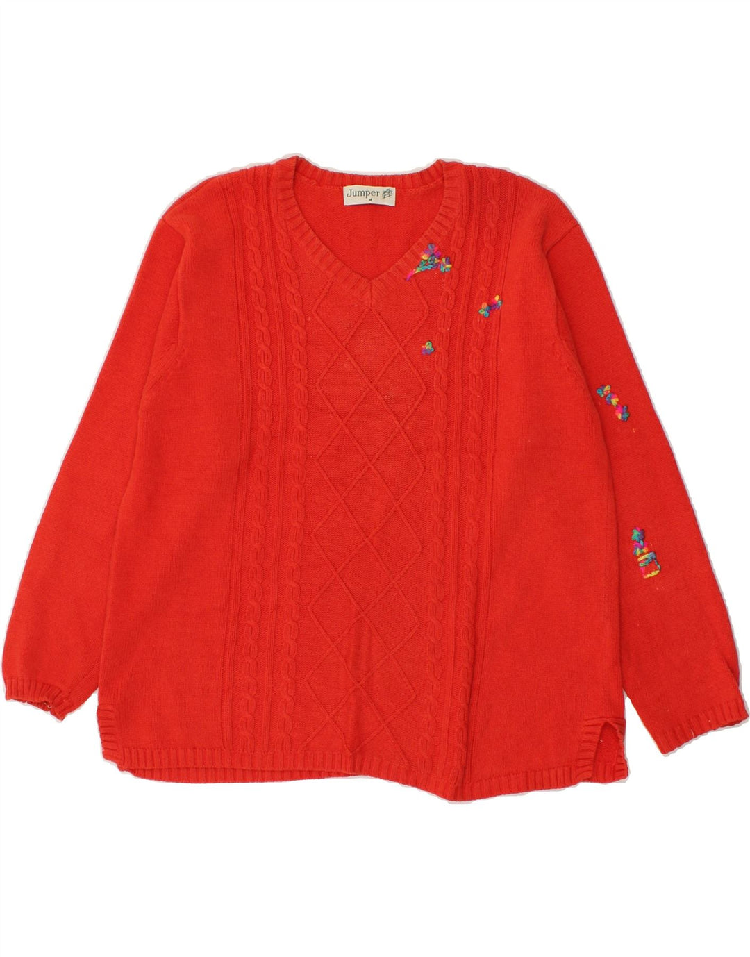 JUMPER Womens V-Neck Jumper Sweater UK 14 Medium Red Cotton Vintage Jumper and Second-Hand Jumper from Messina Hembry 