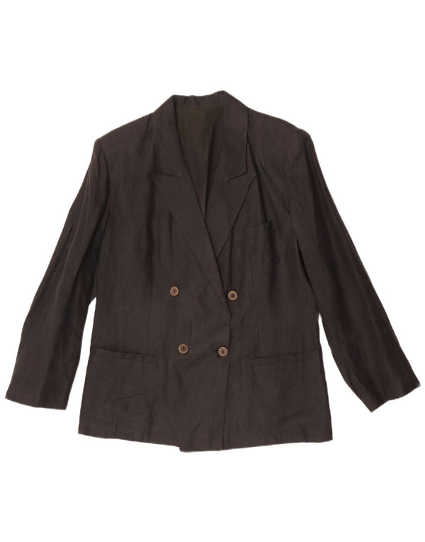 Giacca blazer doppiopetto vintage da donna IT 48 XL Lino grigio