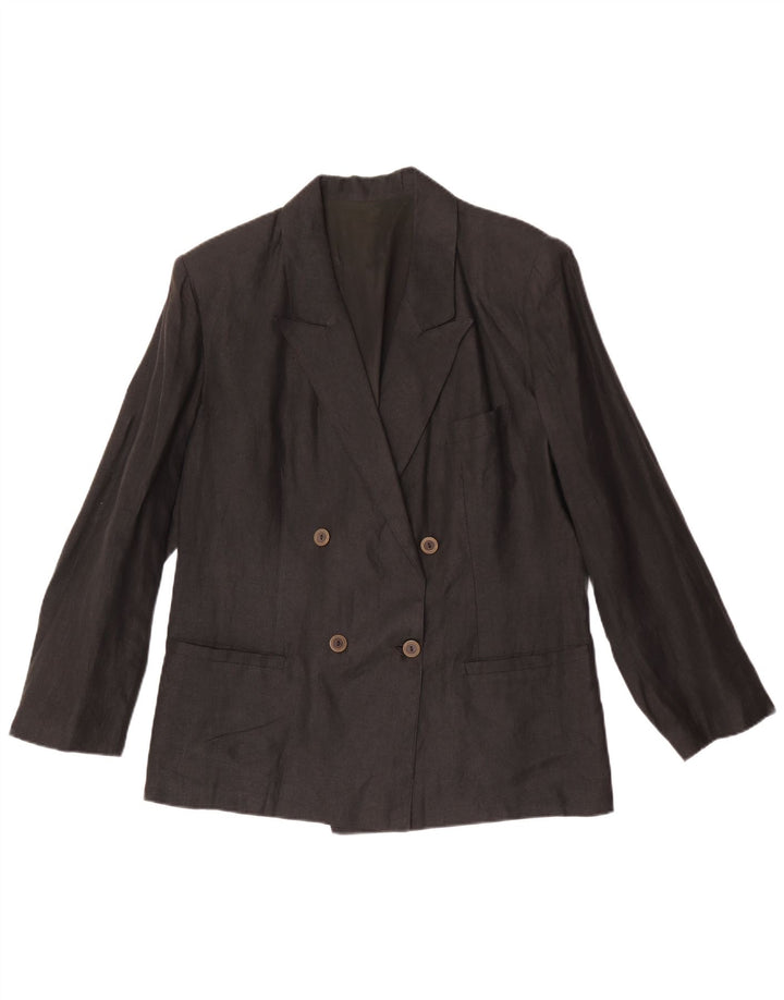 Giacca blazer doppiopetto vintage da donna IT 48 XL Lino grigio