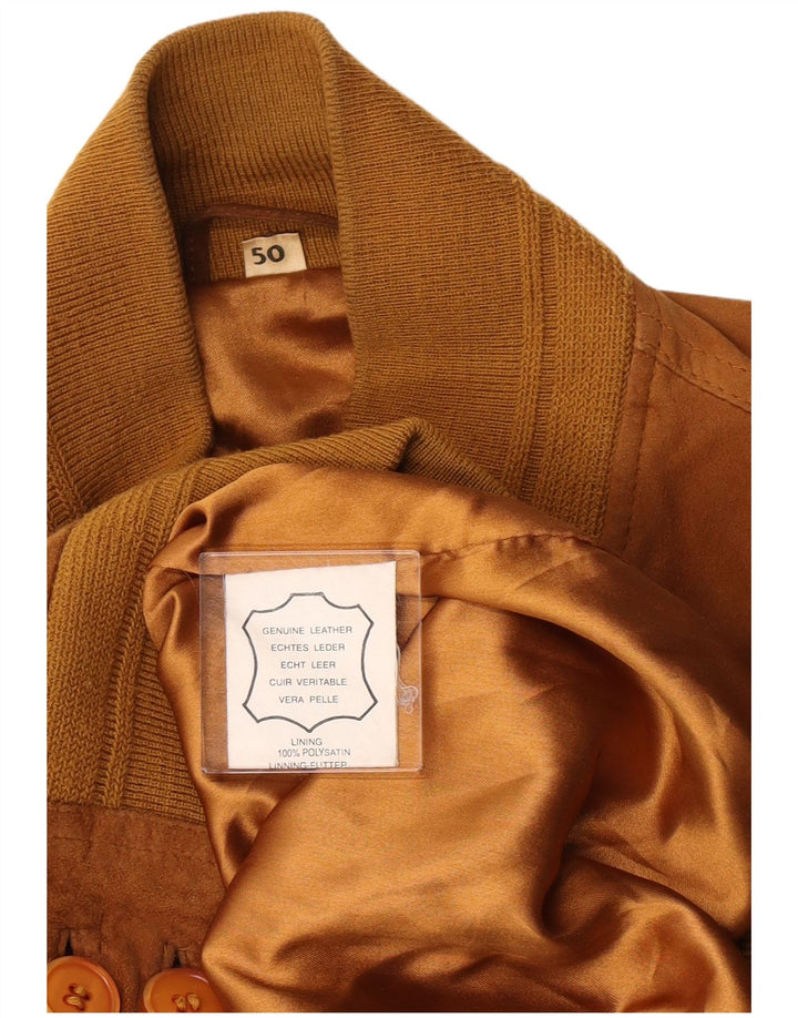 Giubbotto bomber vintage in pelle scamosciata da uomo IT 50 grande in pelle beige