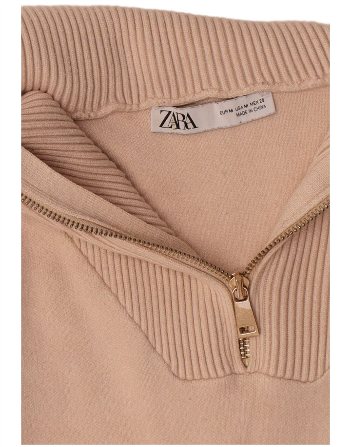 Maglione Zara da donna oversize con collo e zip UK 14 Viscosa beige medio
