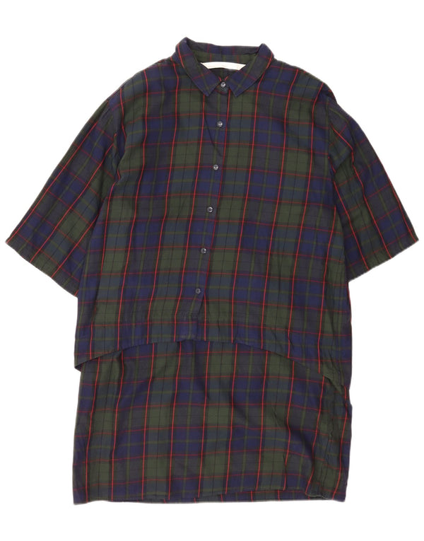 Abito camicia pullover da donna Zara con maniche a 3/4 UK 16 Grandi quadri blu navy