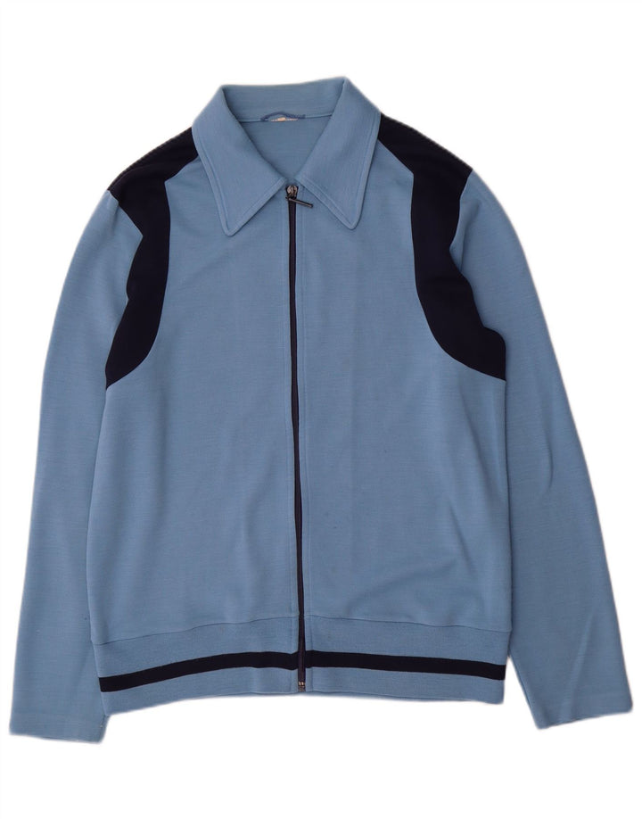 Giacca da ginnastica vintage da uomo in color block blu medio