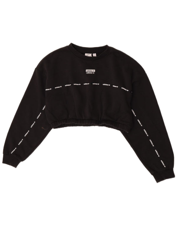 Felpa con grafica corta Adidas da donna UK 16 grande cotone nero
