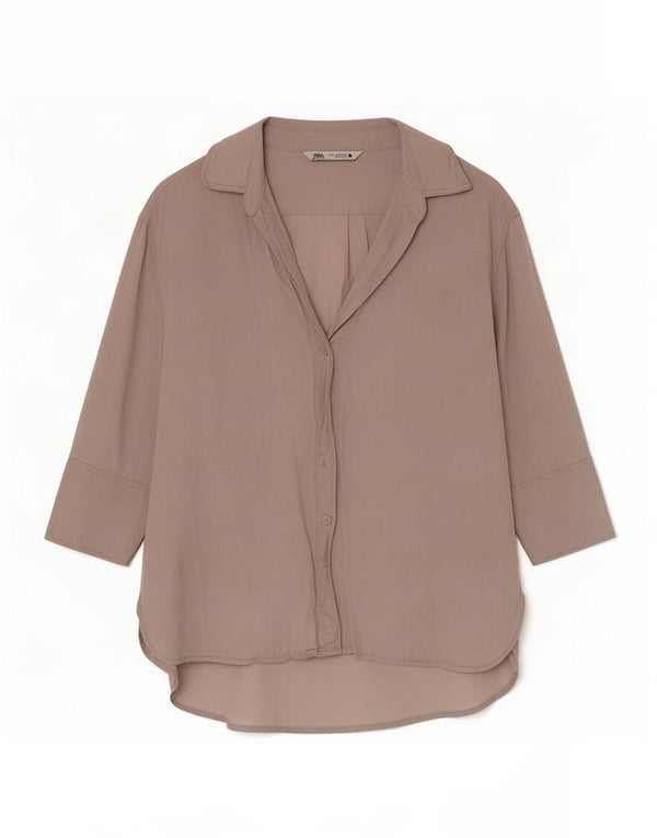 Camicia overshirt con maniche a 3/4 da donna Zara UK 6 XS Lino beige