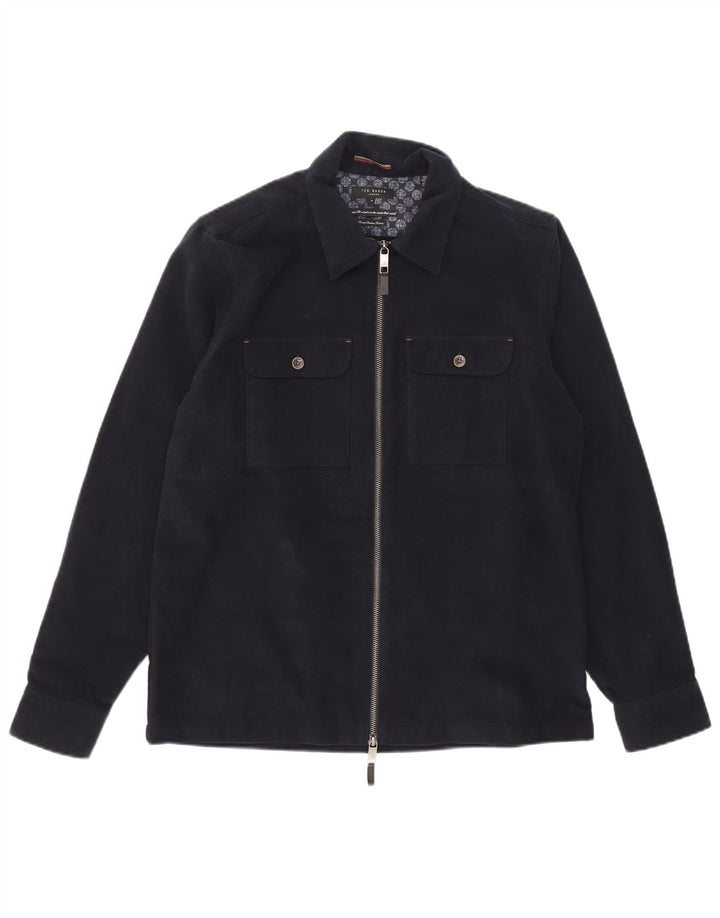 Giubbotto bomber da uomo Ted Baker taglia 4 grande in cotone blu navy