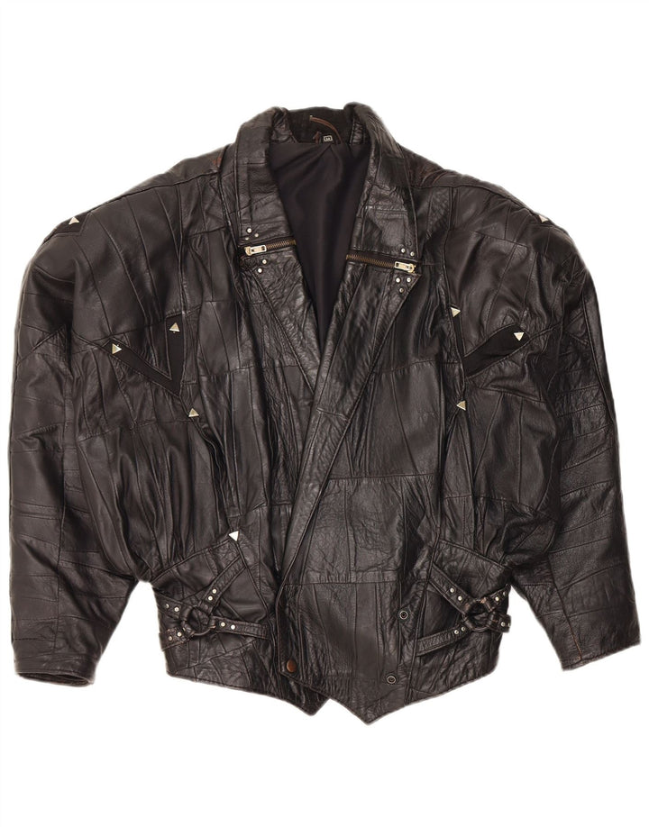 Giacca in pelle bomber da donna vintage UK 12 in pelle nera media