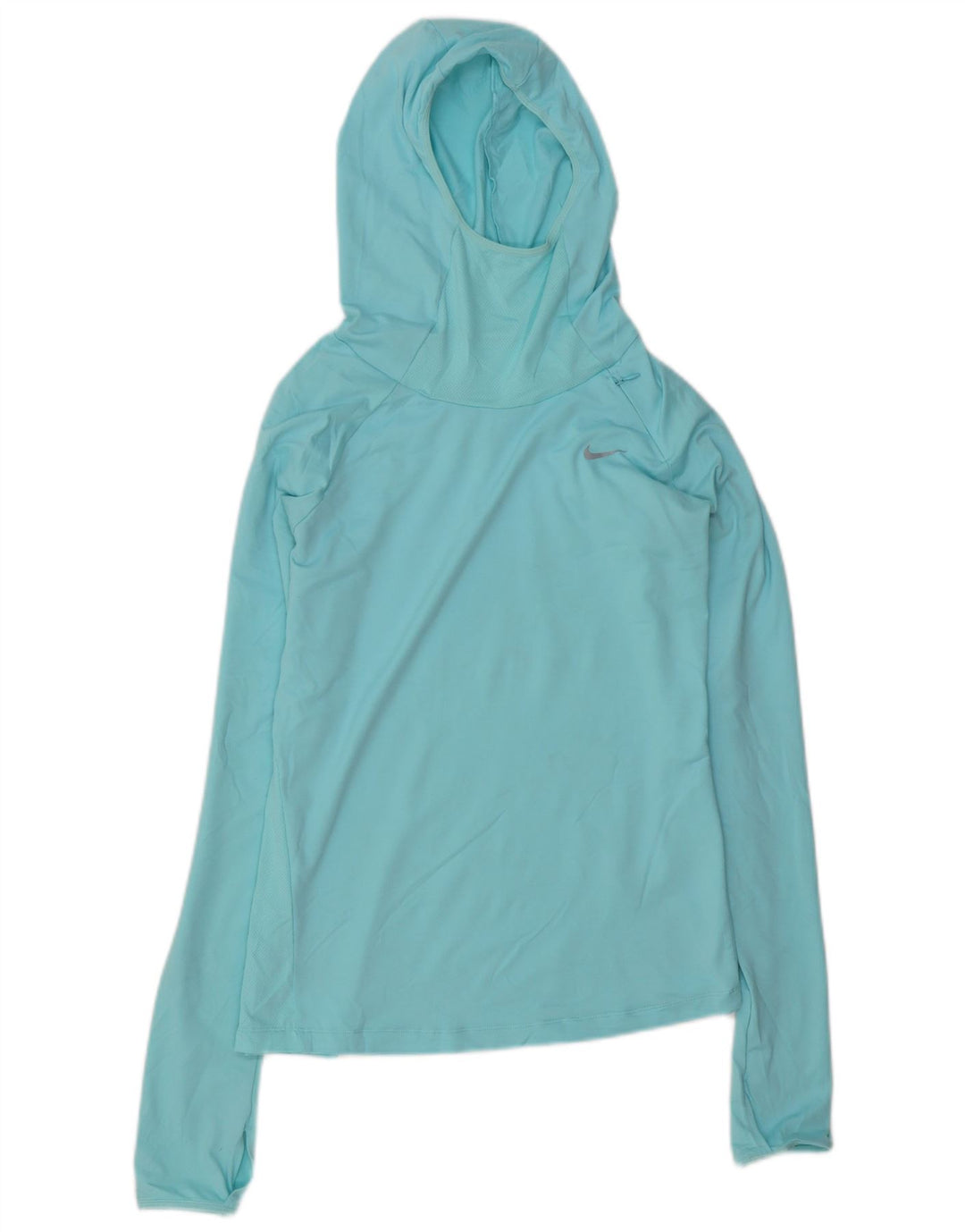 NIKE Top da donna Dri Fit con cappuccio a maniche lunghe UK 10 Small Blu Poliestere
