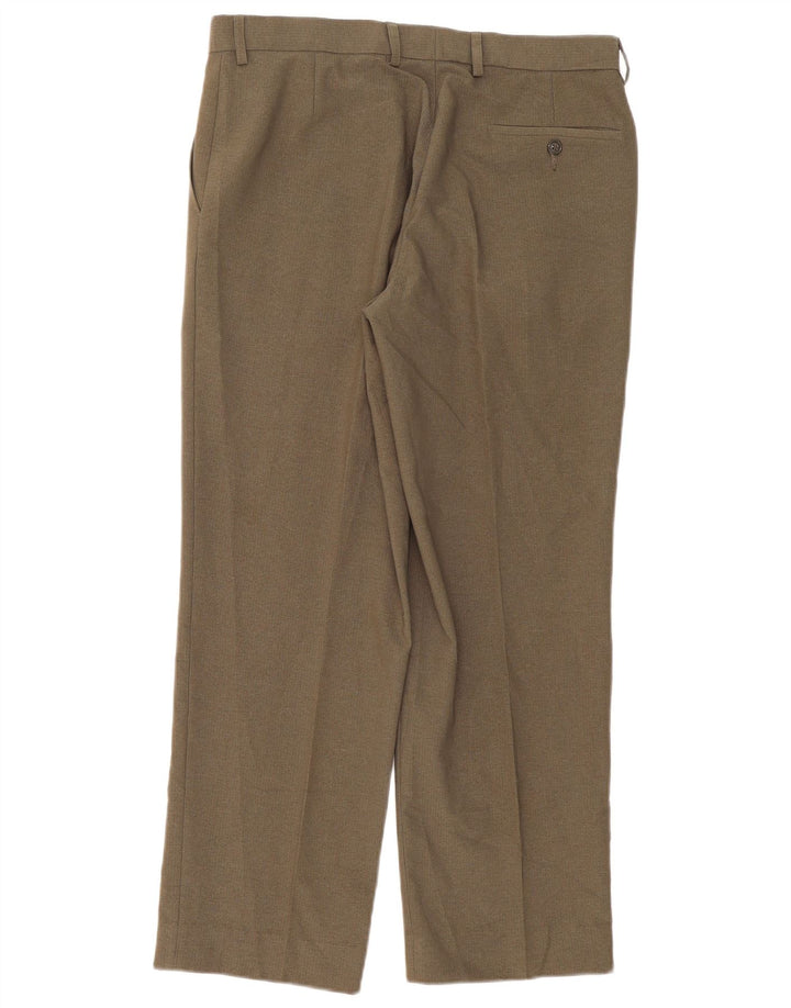 Pantaloni da abito dritti da uomo Marks & Spencer W34 L31 poliestere kaki