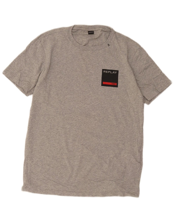 T-shirt da uomo Replay Top grande in cotone chiazzato grigio