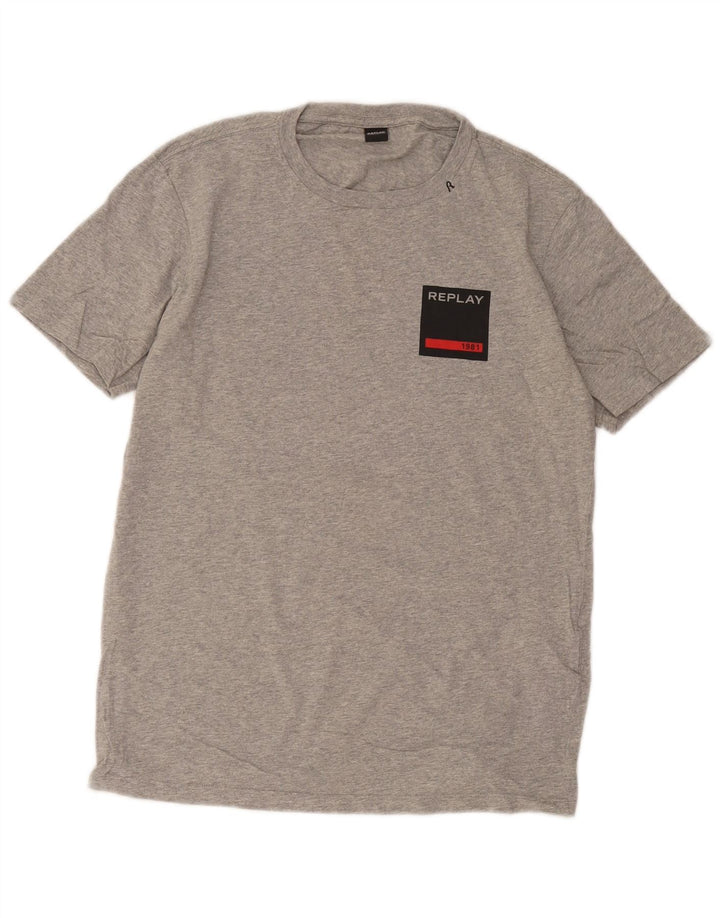 T-shirt da uomo Replay Top grande in cotone chiazzato grigio