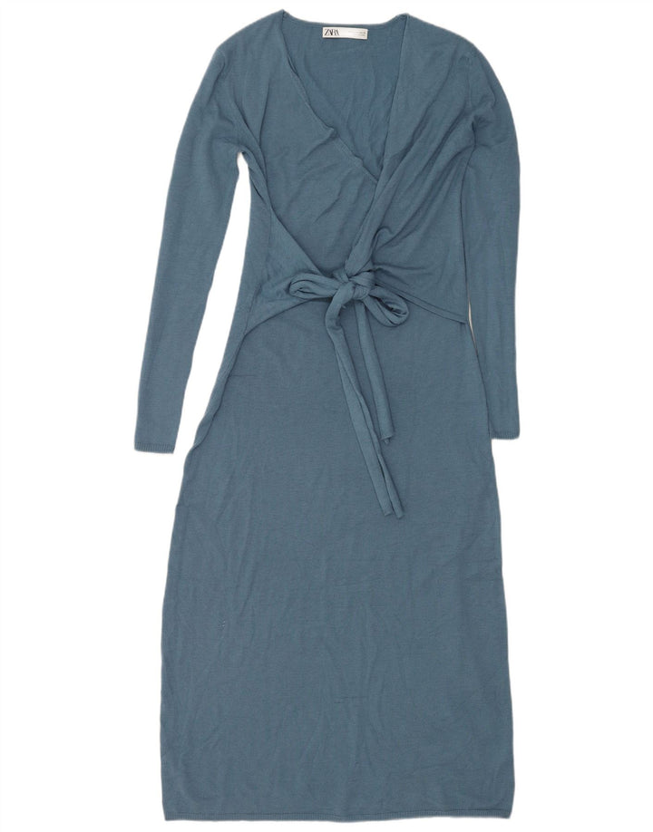Zara Abito maglione da donna a maniche lunghe con allacciatura sul davanti UK 10 Piccolo poliestere blu