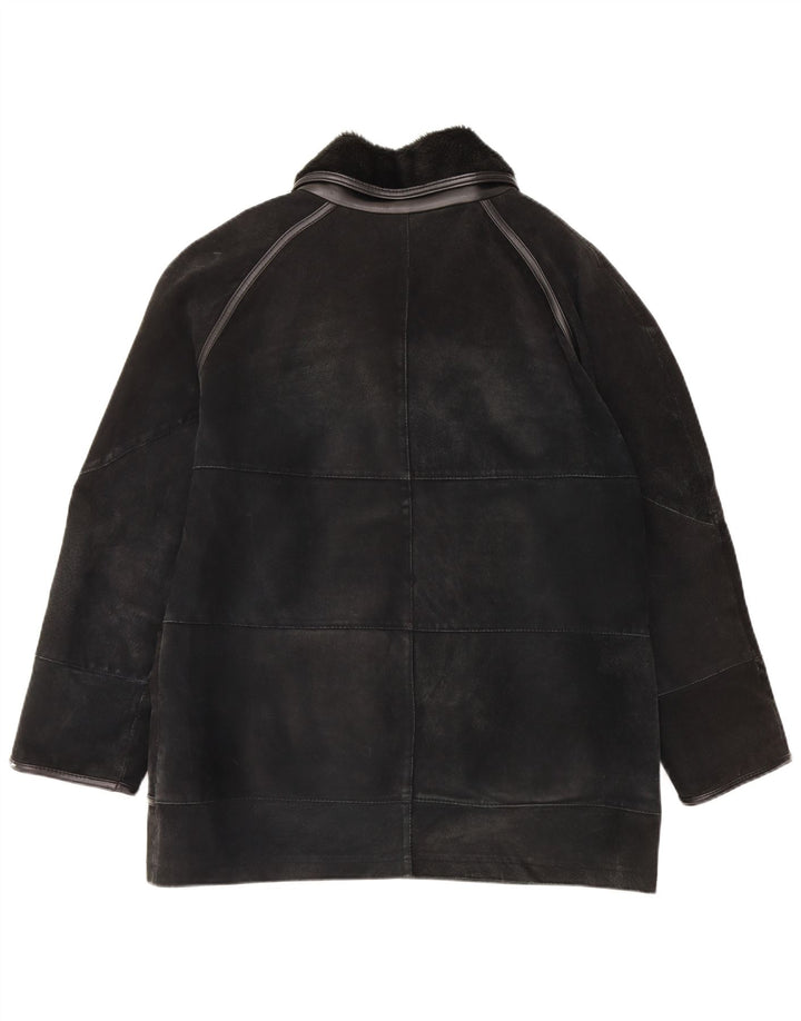 Vintage Womens Shearling Jacket UK 14/16 Large Black Leather