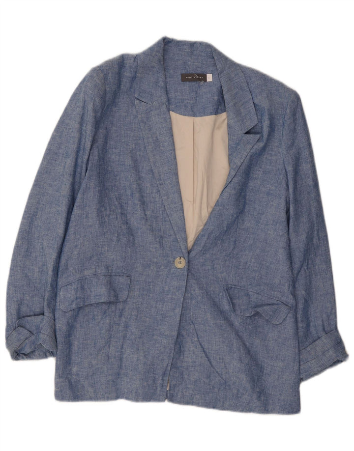 MINT VELVET Giacca blazer da donna a 1 bottone UK 12 Lino blu medio