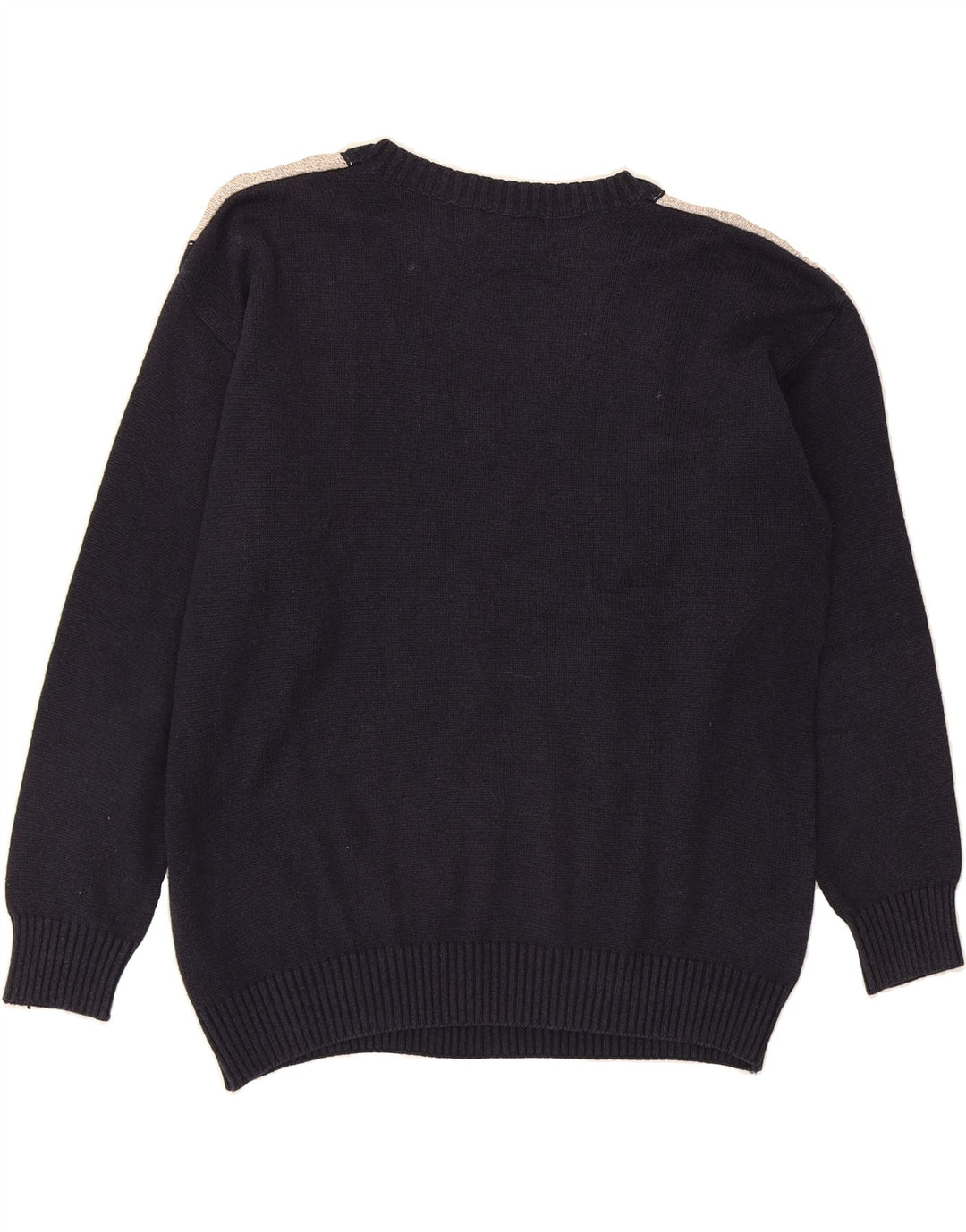 SETTEBELO Mens V-Neck Jumper Sweater Large Navy Blue Argyle/Diamond Cotton Vintage Settebelo and Second-Hand Settebelo from Messina Hembry 