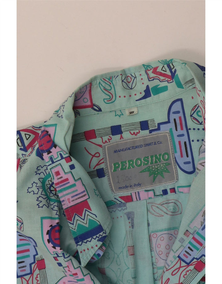 Camicia a maniche corte da uomo con motivo astratto Perosino Turchese medio