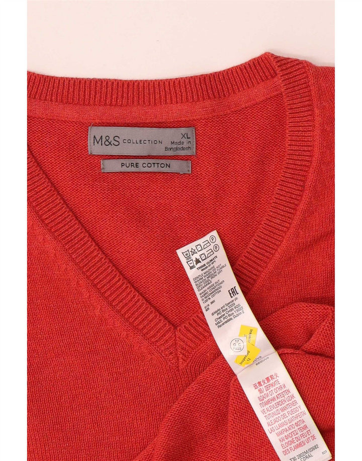 Maglione da uomo con scollo a V Marks & Spencer XL in cotone rosso