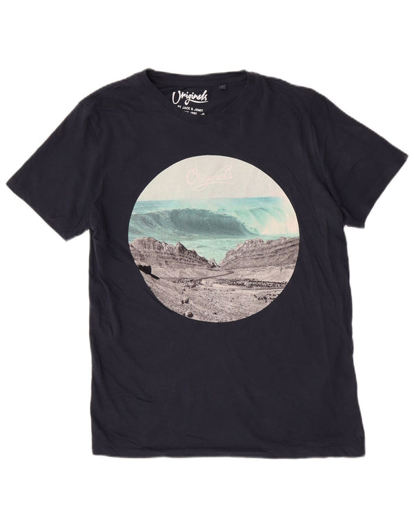 T-shirt grafica regolare da uomo Jack & Jones Top medio blu navy natura