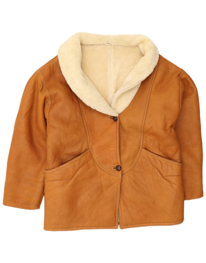 Giacca in shearling vintage da donna UK 18 XL Shearling marrone