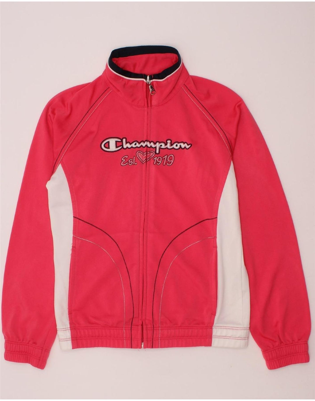 CHAMPION Girls Tracksuit Top Jacket 9-10 Years Medium Pink Colourblock Vintage Champion and Second-Hand Champion from Messina Hembry 