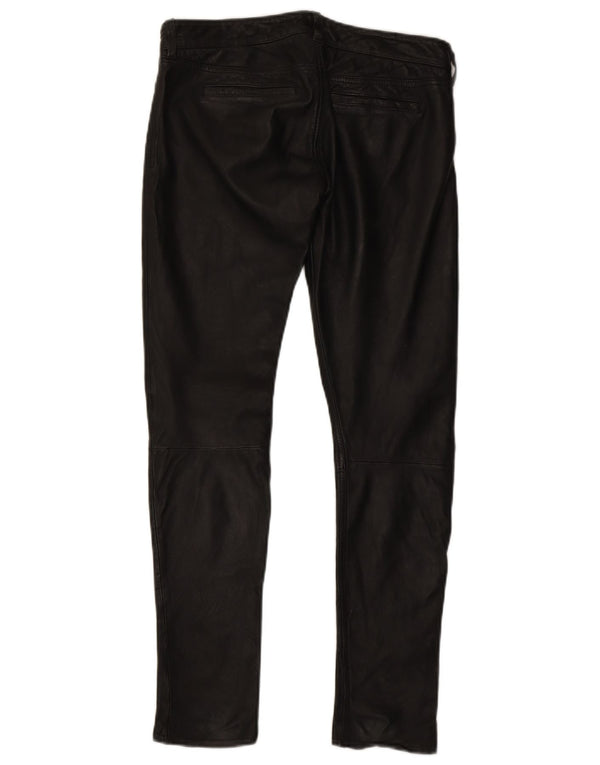 ALL SAINTS Womens Leather Low Waist Trousers W27 L30 Black Leather Biker