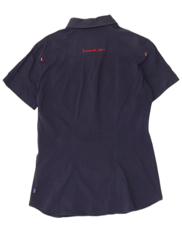 TRUSSARDI JEANS Camicia a maniche corte da donna UK 12 Medio Blu Navy Cotone