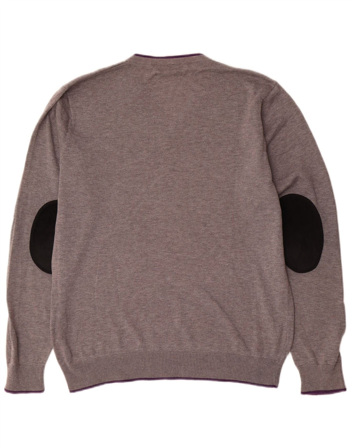 Gant Maglione da uomo con scollo a V in cotone color block grigio medio