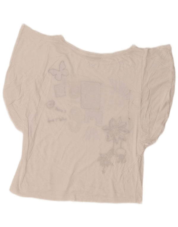 Desigual T-shirt grafica oversize da donna Top UK 10 Small Bianca
