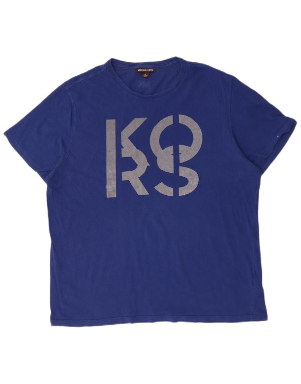 MICHAEL KORS T-shirt grafica da uomo Top XL in cotone blu