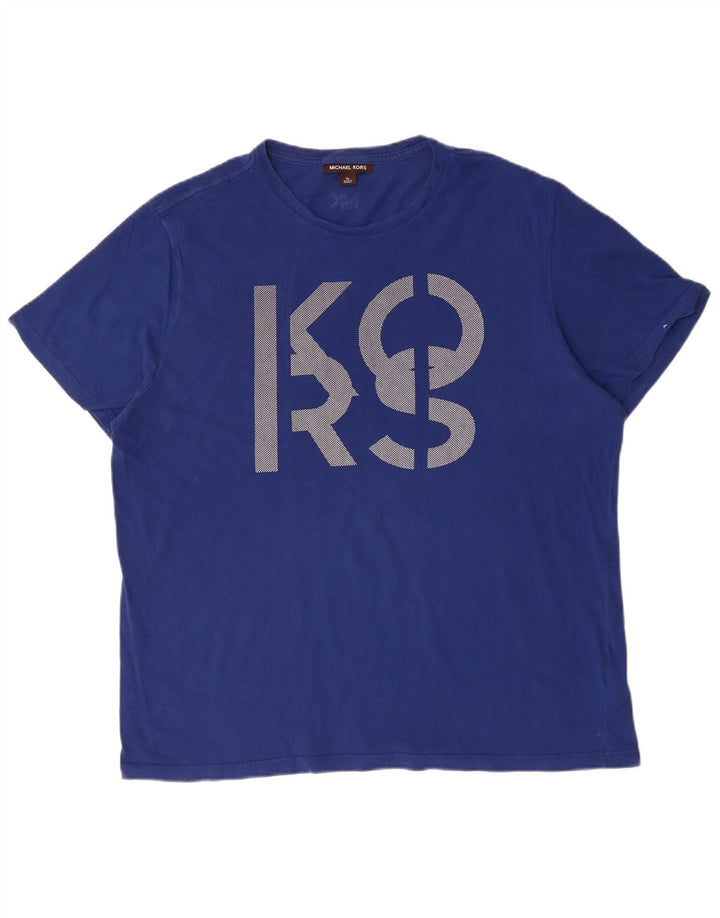 MICHAEL KORS T-shirt grafica da uomo Top XL in cotone blu