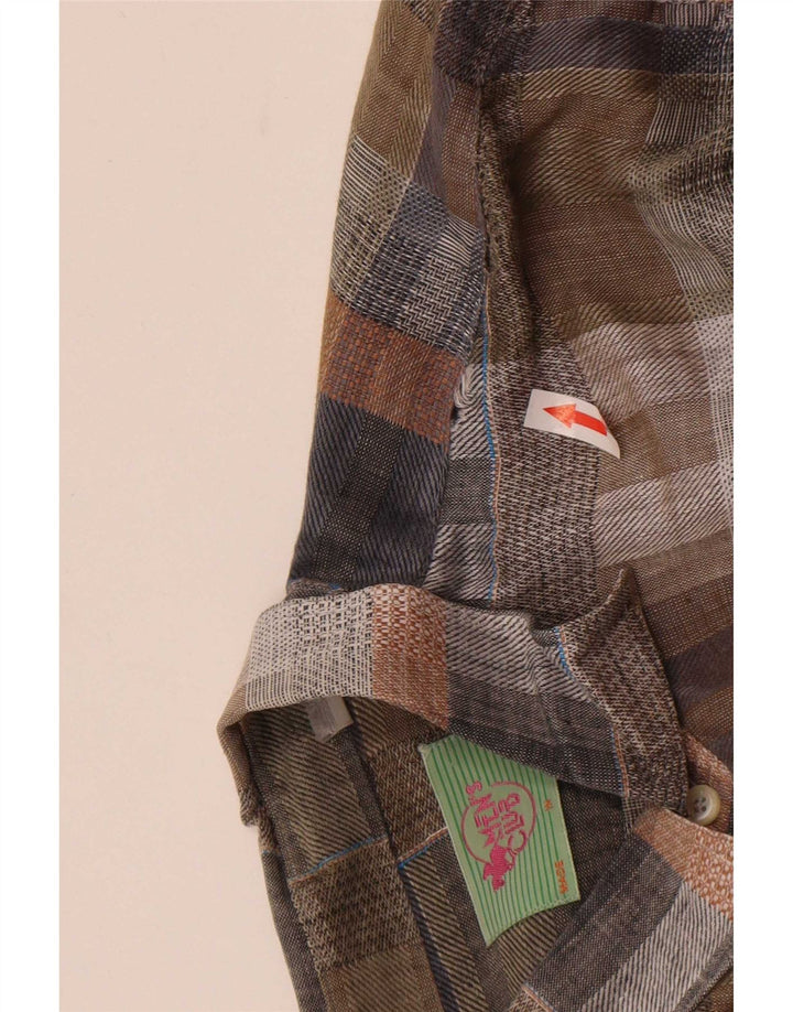 Camicia vintage da uomo a maniche corte grande scozzese marrone
