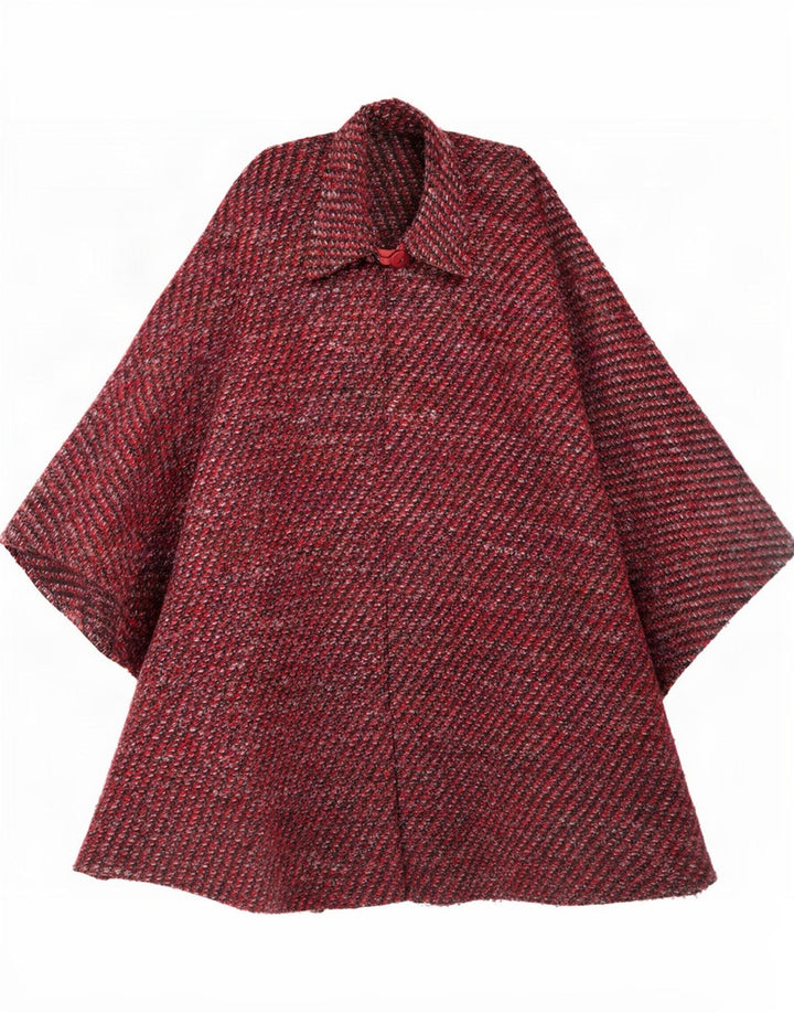 Cappotto a mantella vintage da donna, taglia unica, rosso chiazzato