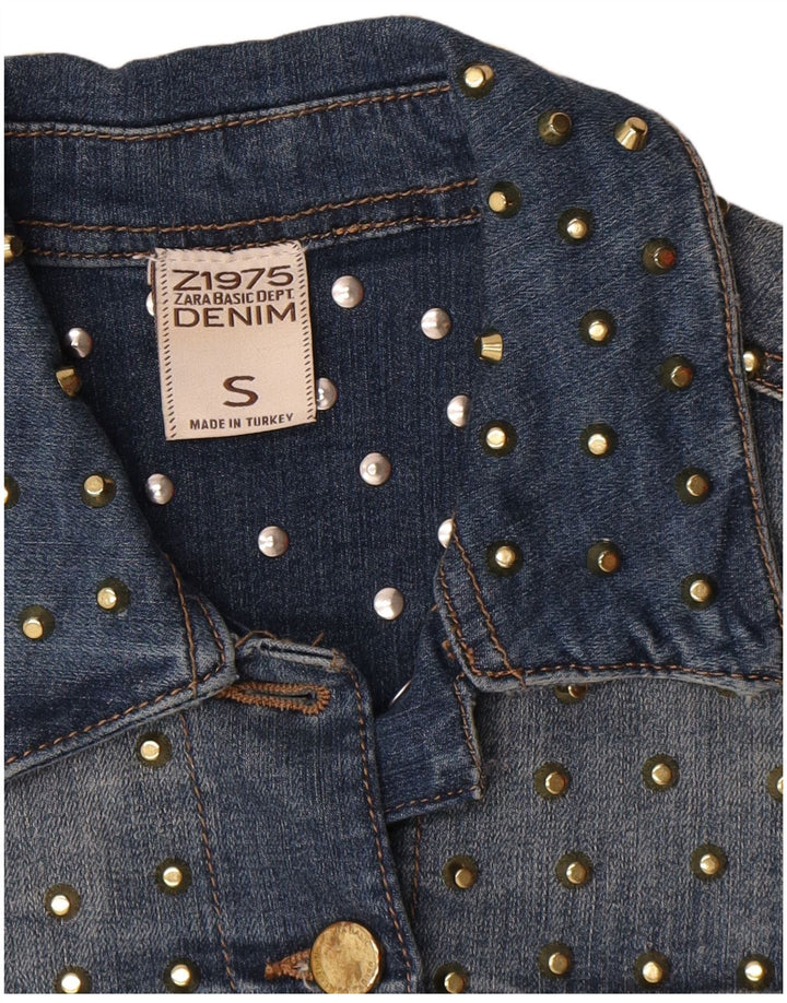 Giacca corta in denim da donna Zara UK 10 piccola in cotone blu