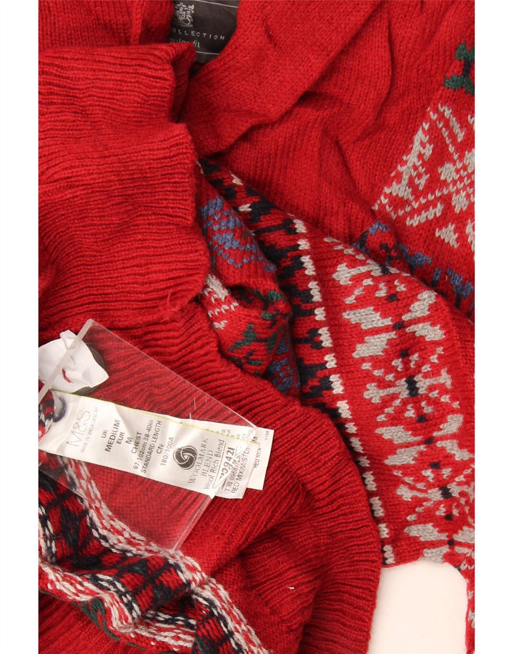Maglione da uomo Marks & Spencer con collo a scialle, rosso medio, Fair Isle