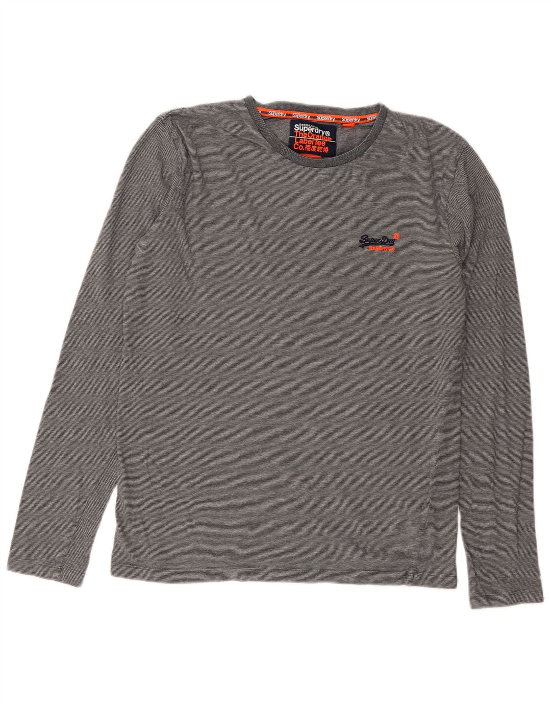 Top da uomo Superdry a maniche lunghe in cotone gessato grigio medio