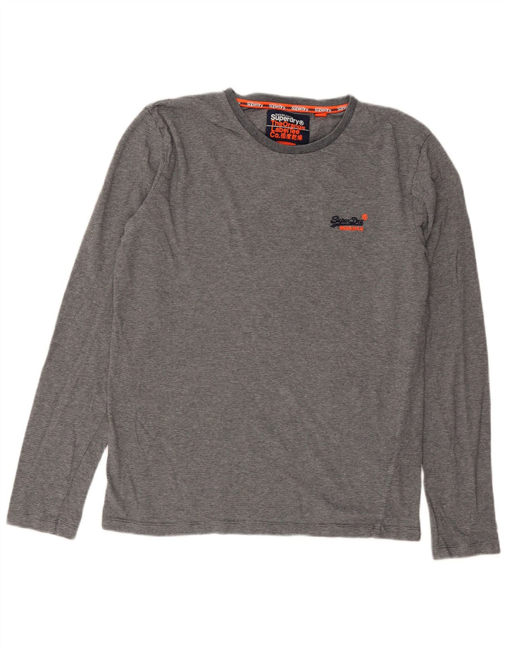 Top da uomo Superdry a maniche lunghe in cotone gessato grigio medio