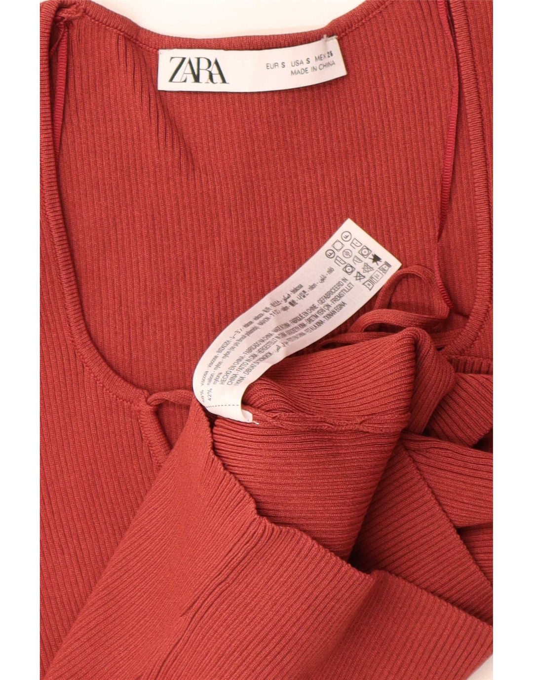 Top corto da donna Zara a maniche lunghe UK 8 Small rosso in viscosa