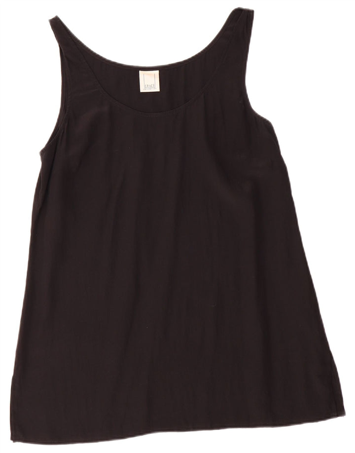 Canotta vintage da donna UK 12 media seta nera