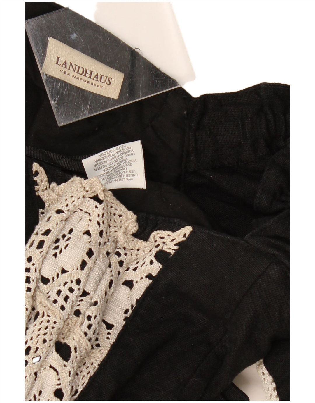 Top corsetto corto da donna LANDHAUS Trachten UK 8 piccolo lino floreale nero