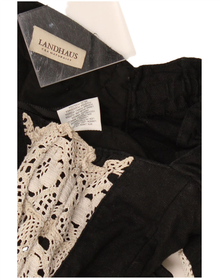 Top corsetto corto da donna LANDHAUS Trachten UK 8 piccolo lino floreale nero