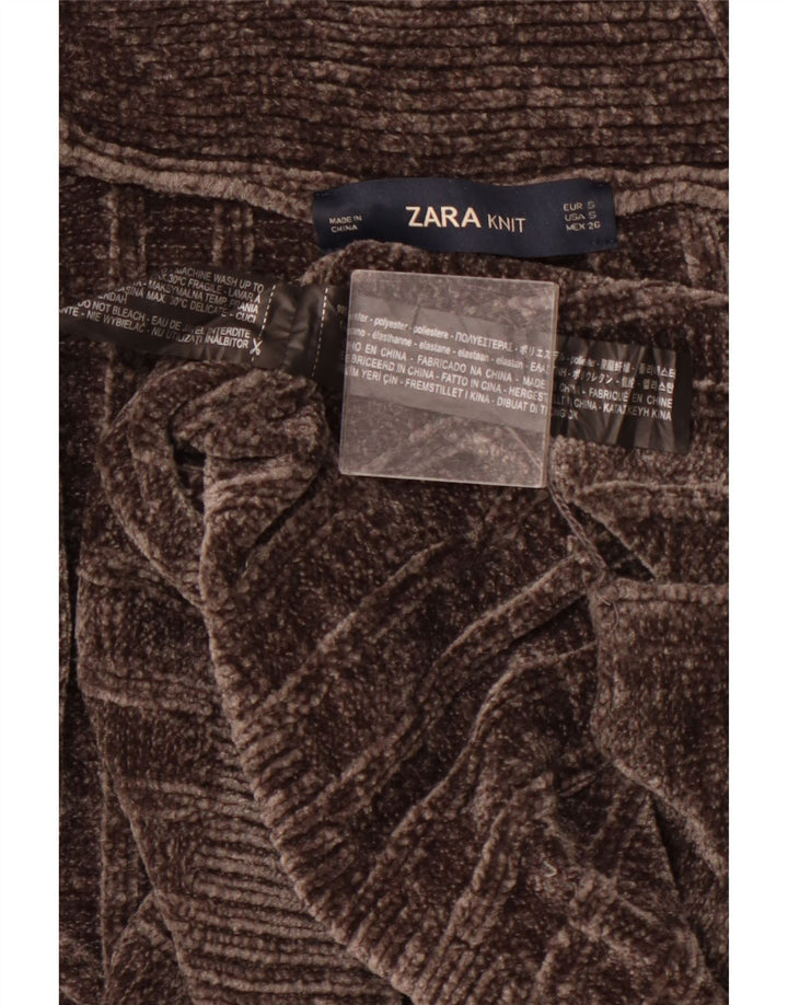 ZARA Maglione Cardigan Aperto Oversize da Donna con Linea Lunga UK 10 Piccolo Marrone