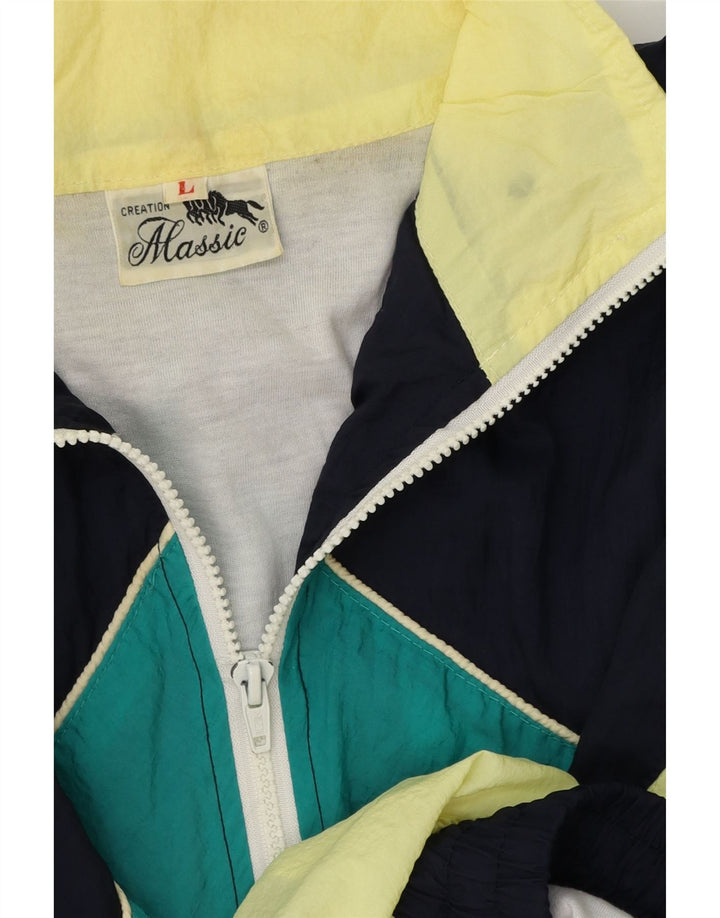 VINTAGE Giacca da tuta grafica da uomo grande color block multicolore