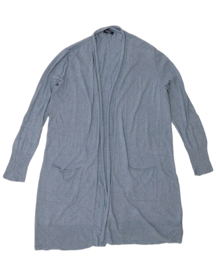 CHAPS Maglione cardigan aperto lungo da donna UK 16 grande cotone blu
