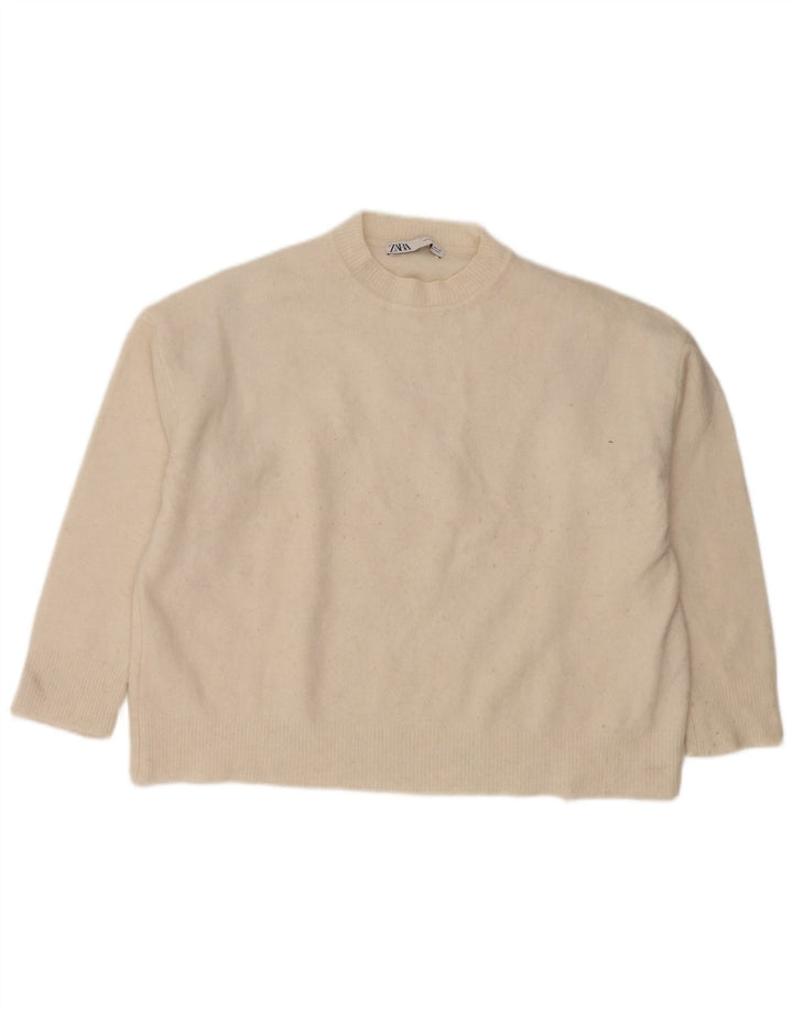 Maglione maglione girocollo oversize da donna Zara UK 10 piccolo nylon bianco sporco