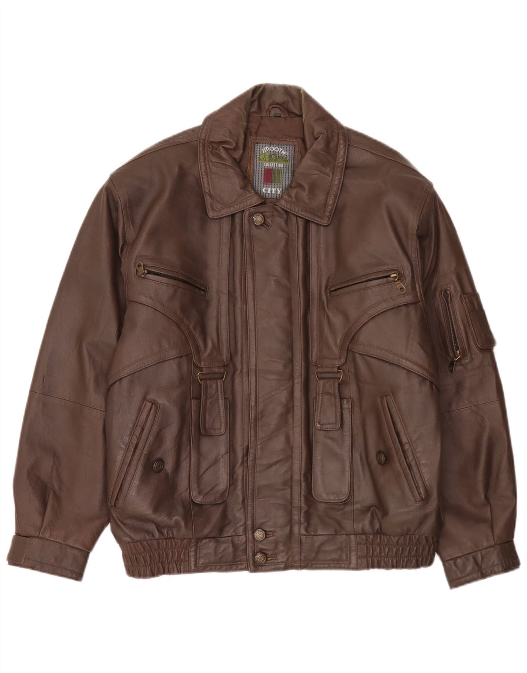 Giacca in pelle vintage da uomo IT 48 Marrone medio