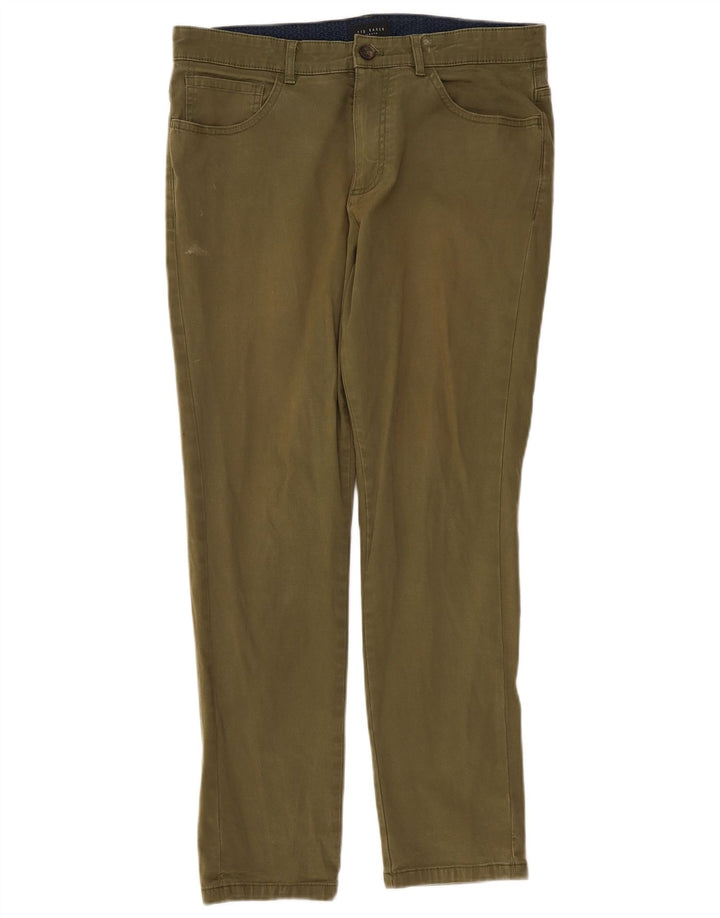 Pantaloni casual slim da uomo Ted Baker W32 L29 cotone kaki