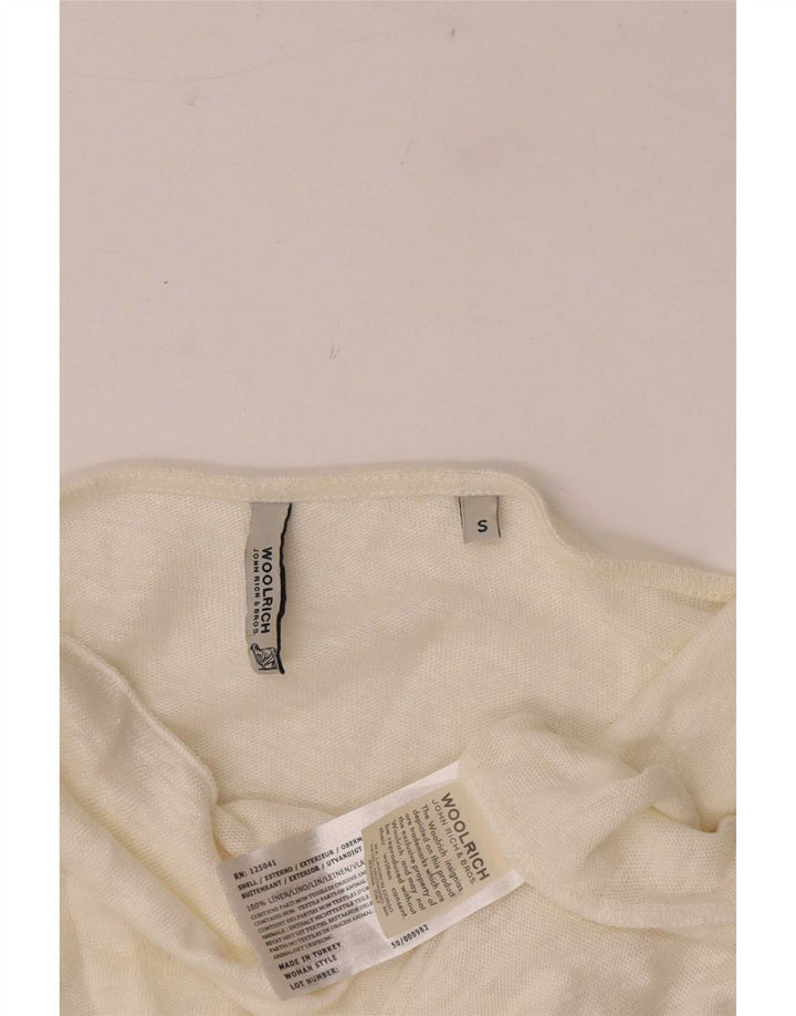 Woolrich Top da donna con maniche a 3/4 oversize con spalle scoperte UK 10 Small Bianco