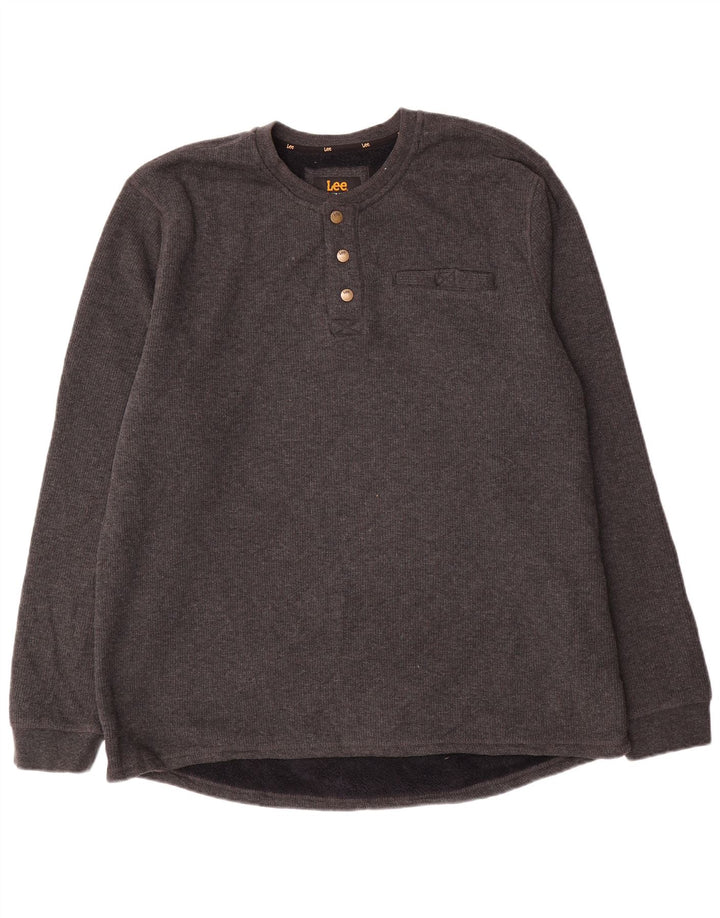 Felpa Lee da uomo con vestibilità regolare, maglione XL, cotone chiazzato grigio