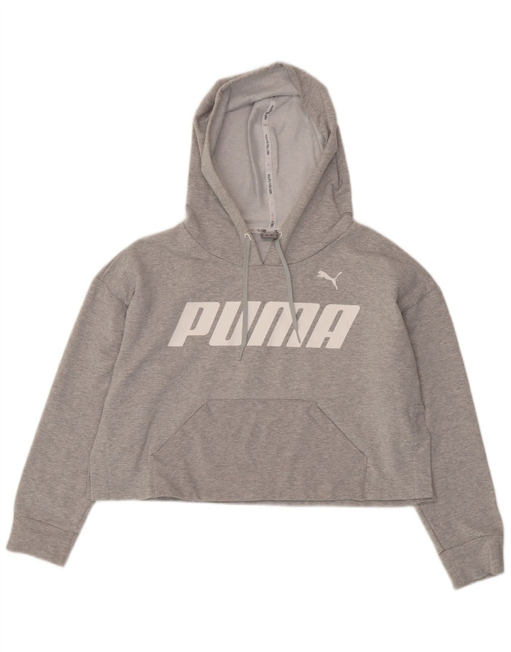 Felpa con cappuccio corta grafica oversize da donna Puma UK 14 Cotone grigio medio